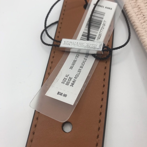 Michael Kors Roller Buckle Belt Cotton Blend Beige Large & Extra Large - Picture 3 of 7